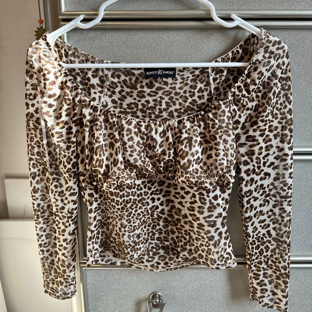 Almost famous leopard print sheer crop top
